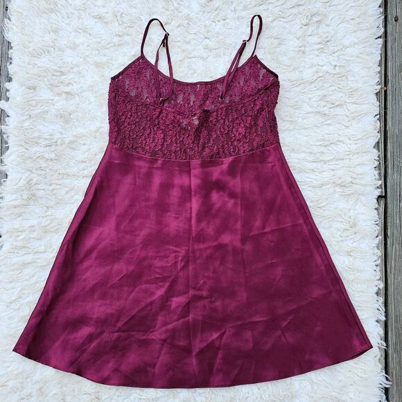 Satin Lace Chemise VTG Victoria's Secret Size M Burgundy Vintage Gold Label Gown - Picture 7 of 8